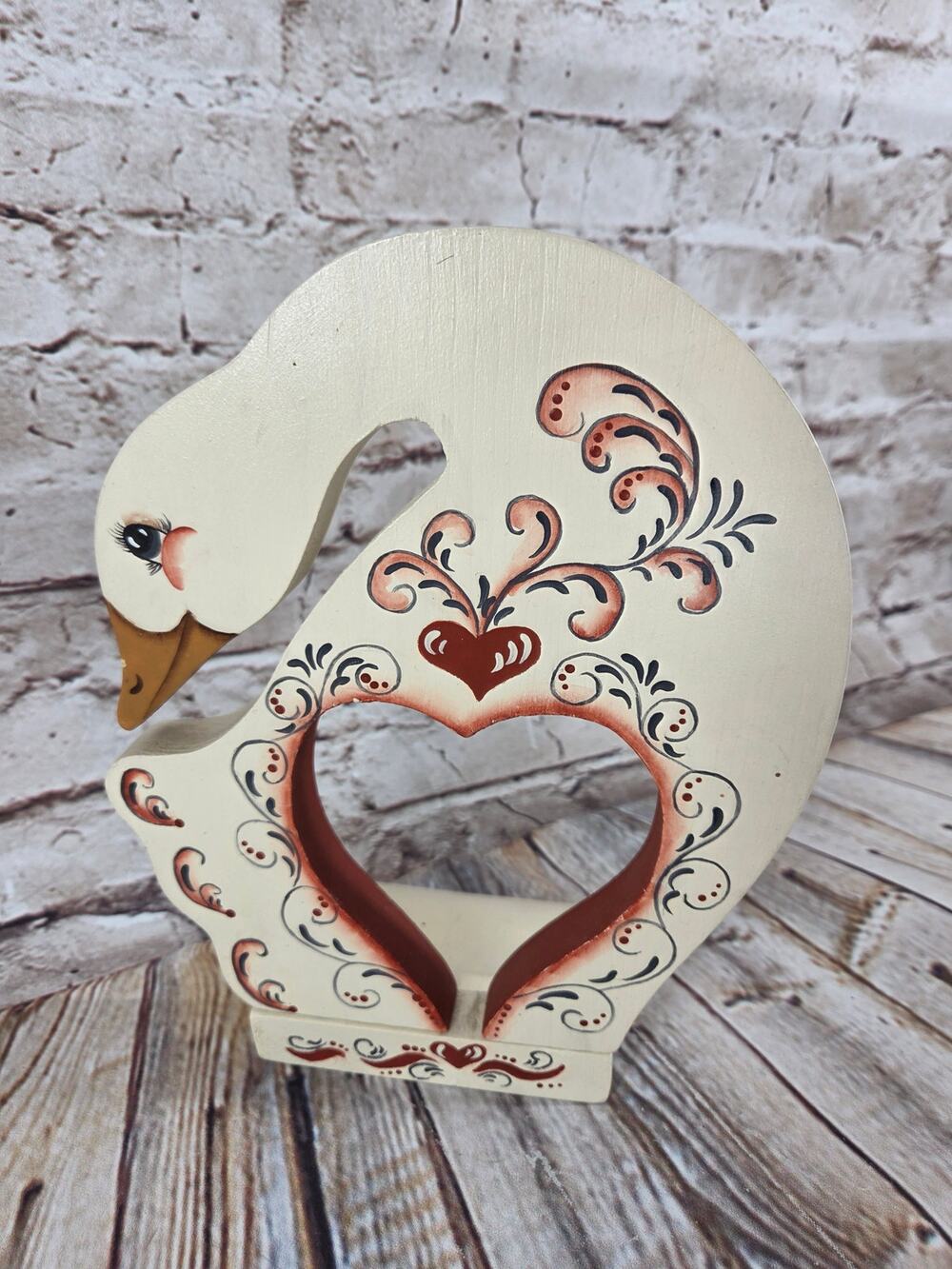 Handmade Wooden Goose Door Stop Heart Cutout Cottagecore Farmhouse